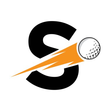 S harfinin baş harfi Golf logosu Hız Simgesi Tasarımı. Hokey Spor Akademisi İşareti, Kulüp Sembolü