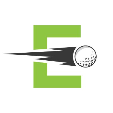 Hız Simgesi ile E harfli golf logosu tasarımı. Hokey Spor Akademisi İşareti, Kulüp Sembolü