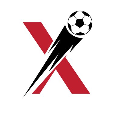 Hız Sembollü X Harfi Futbol Logosu Tasarımı. Akademi ve Kulüp İşareti İçin Futbol Logosu