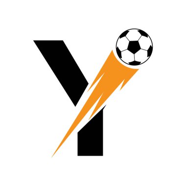 İlk harf Y Futbol Logosu Hız Sembolü Tasarımı. Akademi ve Kulüp İşareti İçin Futbol Logosu