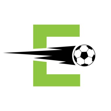 Baş harf E Futbol Logosu Hız Sembolü Tasarımı. Akademi ve Kulüp İşareti İçin Futbol Logosu