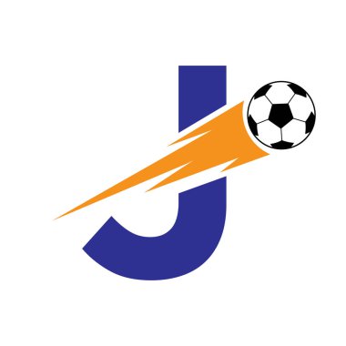 İlk Harf J Futbol Logosu Hız Sembolü Tasarımı. Akademi ve Kulüp İşareti İçin Futbol Logosu