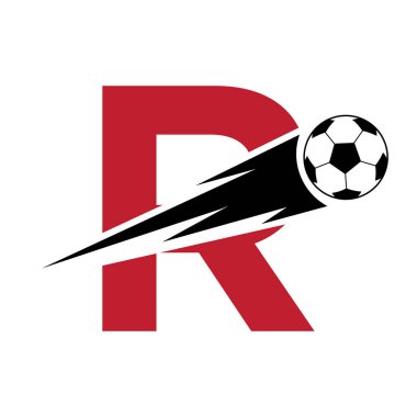 Hız Sembollü Baş Harf R Futbol Logosu Tasarımı. Akademi ve Kulüp İşareti İçin Futbol Logosu