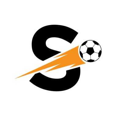 İlk harf S Futbol Logosu Hız Sembolü Tasarımı. Akademi ve Kulüp İşareti İçin Futbol Logosu