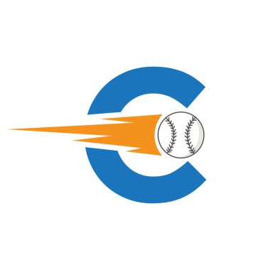 Hız Sembollü C harfli beysbol logosu tasarımı. Akademi ve Kulüp İşareti için Beyzbol Logosu