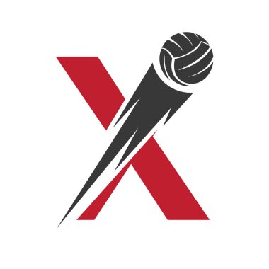 İlk harf X Voleybol Logosu Hız Sembolü Tasarımı. Akademi ve Kulüp İşareti için Voleybol Logosu