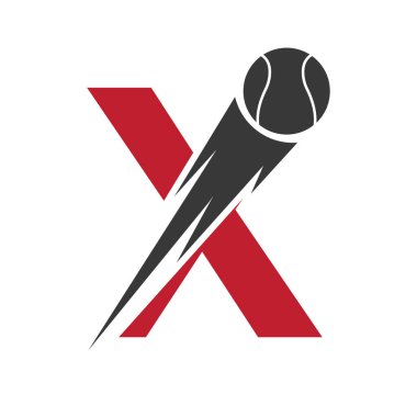 İlk harf X Tenis Topu Logosu Hız Sembolü Tasarımı. Akademi ve Kulüp İşareti İçin Tenis Topu Logosu