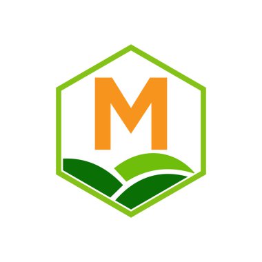M harfi üzerinde tarım ve tarım logosu Pastane, Ekmek, Kek, Kafe, Pasta Sembolü
