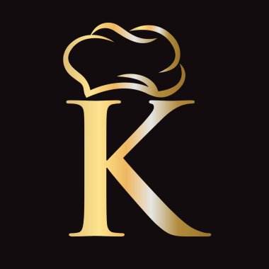 İlk harf K Şef Şapka Sembol Yemek ve Restoran Logosu Şablonu