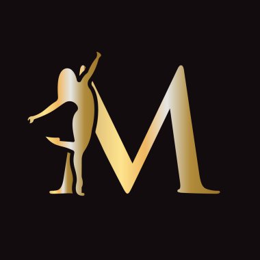 Kozmetik ve Botanik Sembolleri İçin Kadın Simgesiyle İlk Moda Logosu M Konsepti