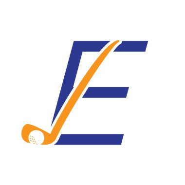 İlk Harf E Hokey Logosu Hokey Çubuğu Sembol Vektör Şablonu