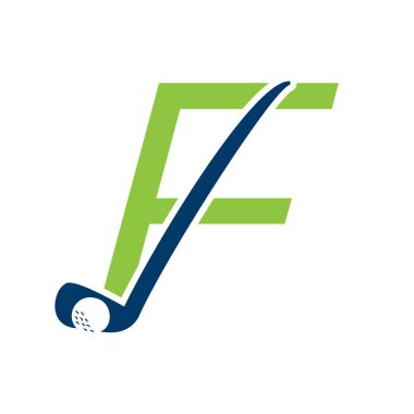 İlk Harf F Hokey Logosu Hokey Çubuğu Sembol Vektör Şablonu