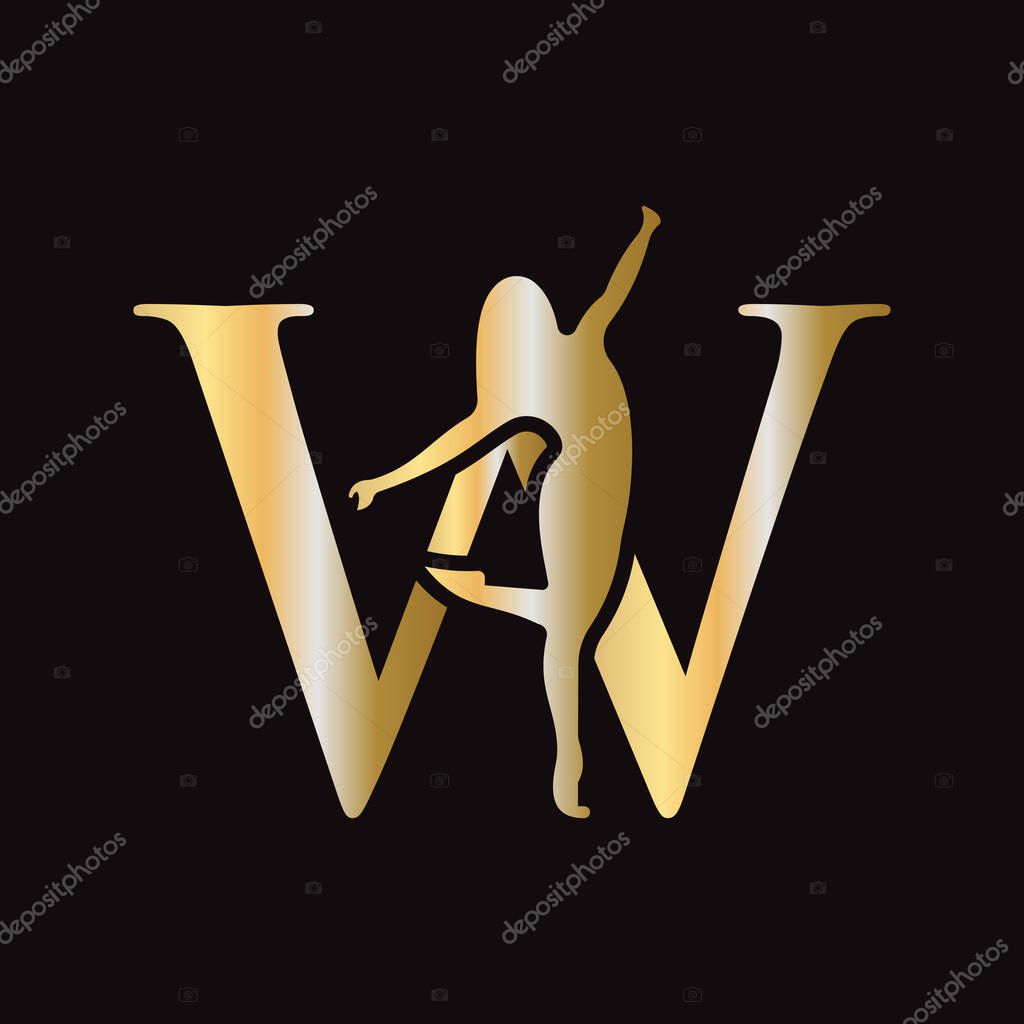 Fashion Logo On Letter W Concept With Women Icon Vector Template