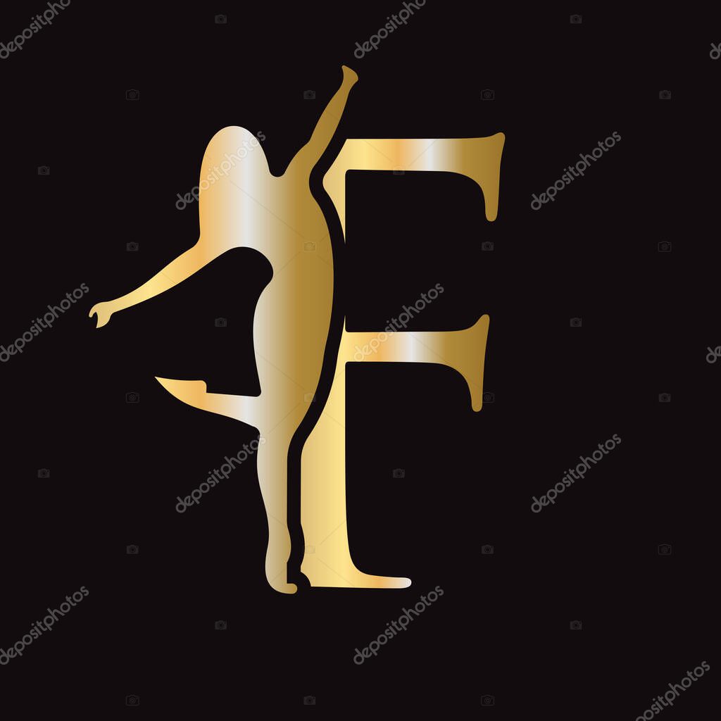 Fashion Logo On Letter F Concept With Women Icon Vector Template