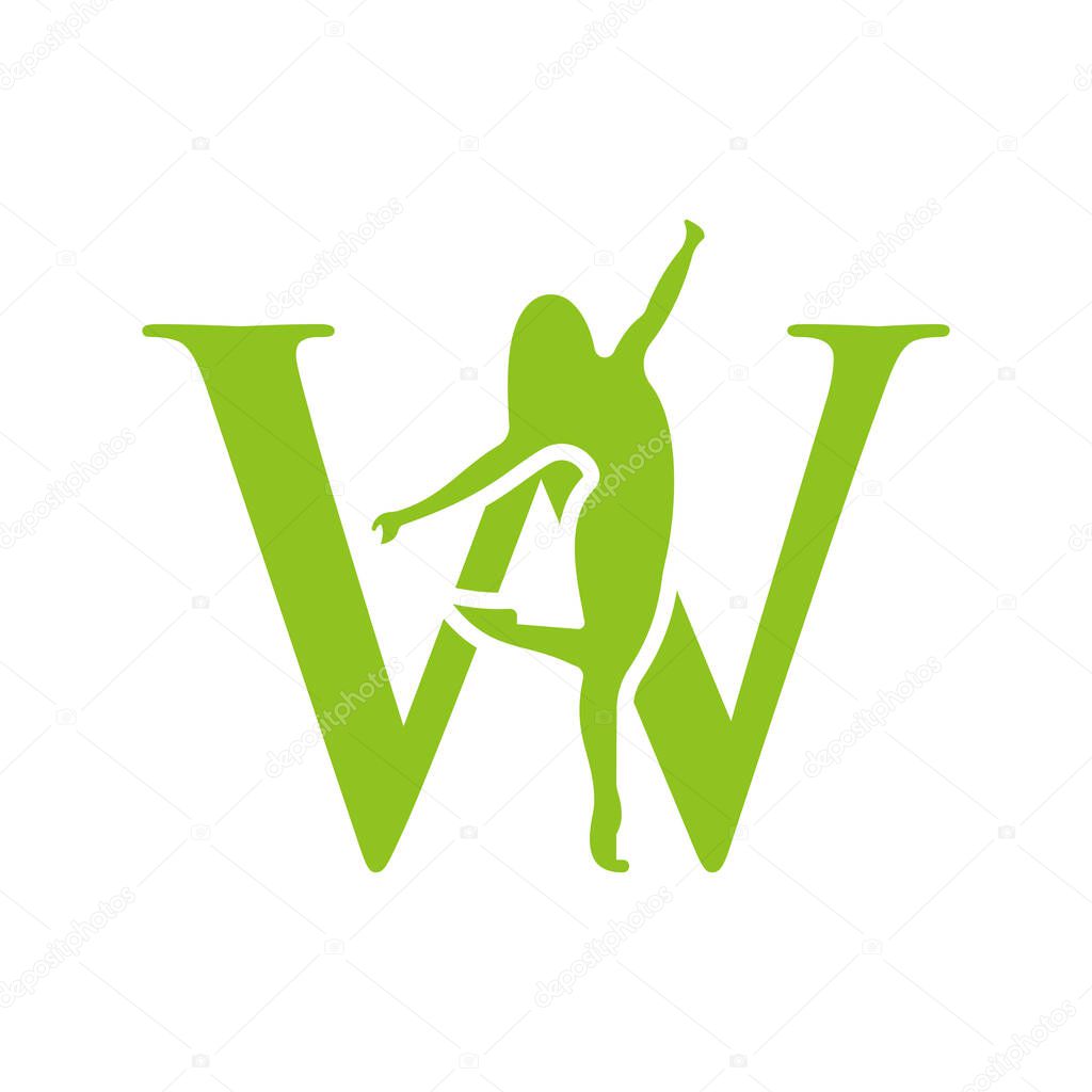 Initial Fashion Logo On Letter W Concept With Women Icon For Cosmetic and Botanique Symbol