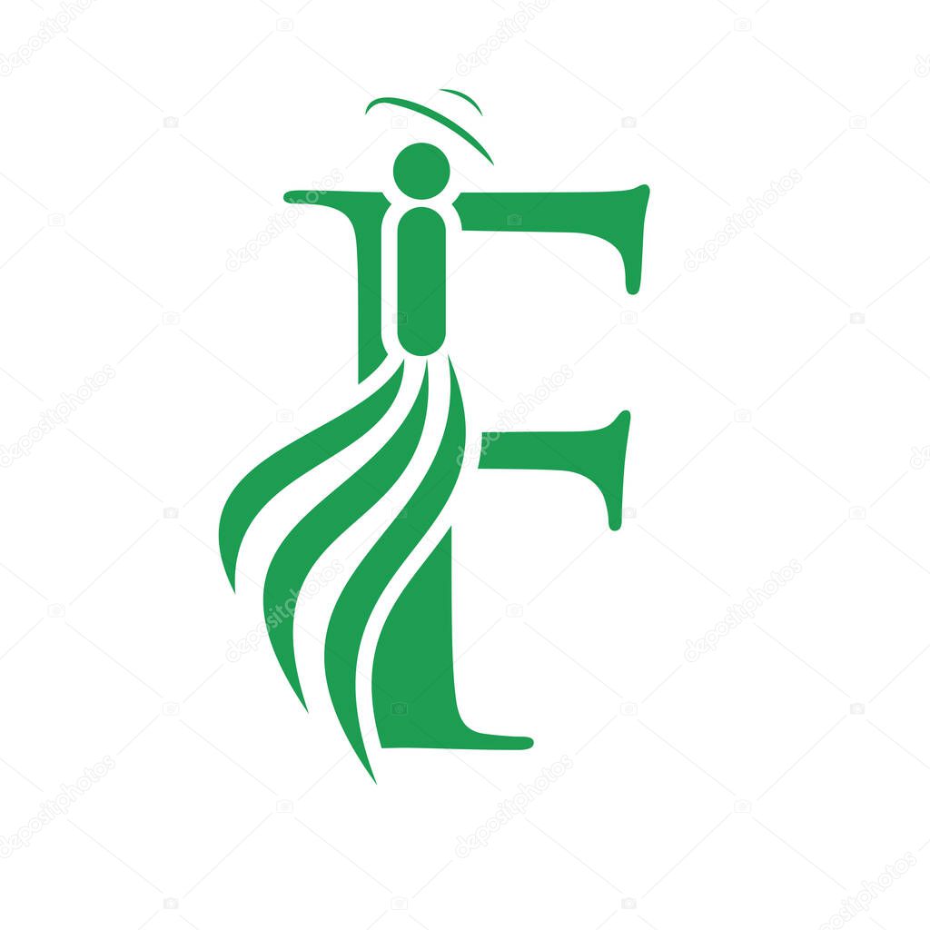 Beauty and Fashion Logo On Letter F Concept With Lady Girl Symbol Vector Template