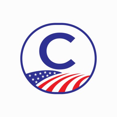 C harfi ABD Tarım Logosu Tasarımı. Çiftçilik Sembol Vektör Şablonu