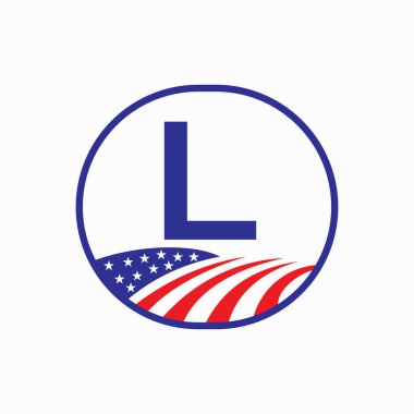 L harfi ABD Tarım Logosu Tasarımı. Çiftçilik Sembol Vektör Şablonu
