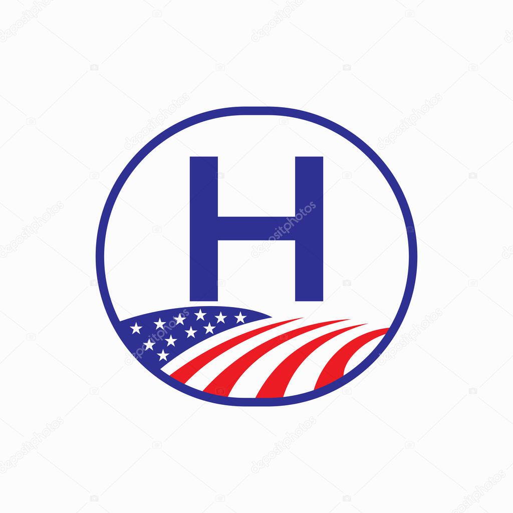 Letter H USA Agriculture Logo Design. Farming Symbol Vector Template