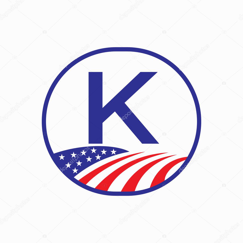 Letter K USA Agriculture Logo Design. Farming Symbol Vector Template