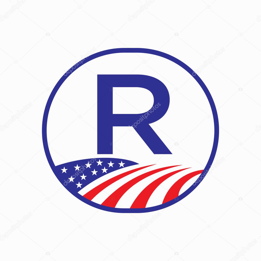 Letter R USA Agriculture Logo Design. Farming Symbol Vector Template