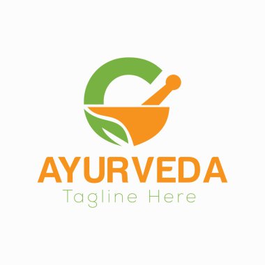 İlk harf C Ayurveda Eko Logo Tasarımı, Eczane Kavram Vektör Şablonu