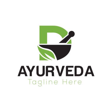 İlk harf D Ayurveda Eko Logo Tasarımı, Eczane Kavram Vektör Şablonu