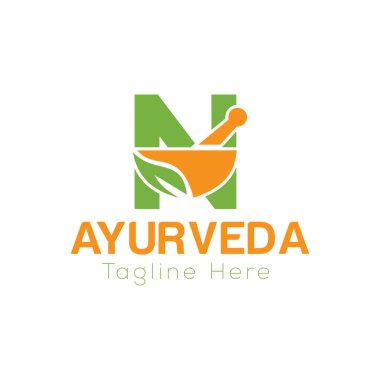 İlk harf N Ayurveda Eko Logo Tasarımı, Eczane Kavram Vektör Şablonu