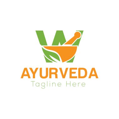 İlk harf W Ayurveda Eko Logo Tasarımı, Eczane Kavram Vektör Şablonu