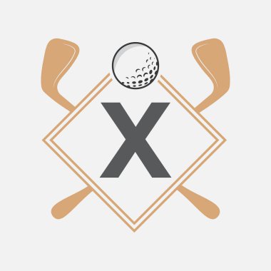 X harfi vektör şablonundaki golf logosu. Golf Kulübü Sembolü, Golf Eğitim İşareti