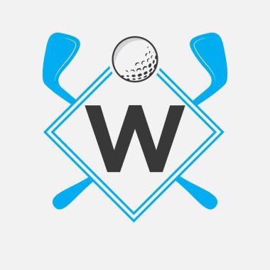 W harfi vektör şablonunda golf logosu. Golf Kulübü Sembolü, Golf Eğitim İşareti