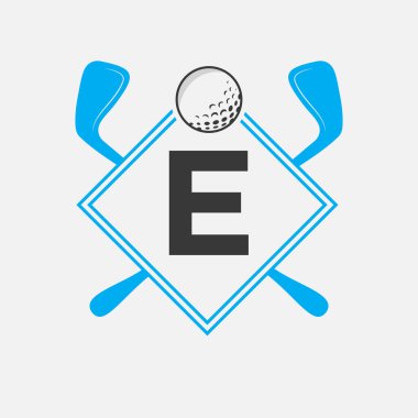 E harfi vektör şablonundaki golf logosu. Golf Kulübü Sembolü, Golf Eğitim İşareti