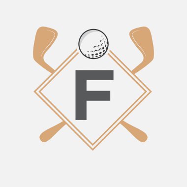 F harfi vektör şablonunda golf logosu. Golf Kulübü Sembolü, Golf Eğitim İşareti