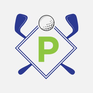 P harfi vektör şablonunda golf logosu. Golf Kulübü Sembolü, Golf Eğitim İşareti