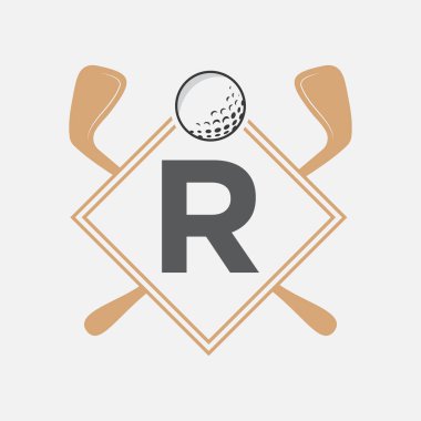 R harfi vektör şablonundaki golf logosu. Golf Kulübü Sembolü, Golf Eğitim İşareti