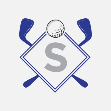 S harfi vektör şablonunda golf logosu. Golf Kulübü Sembolü, Golf Eğitim İşareti