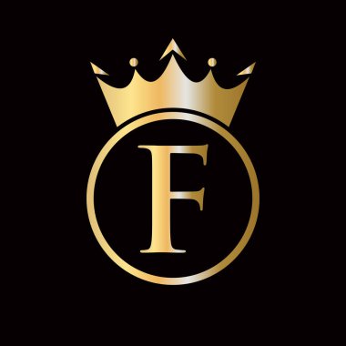 Taç logosu F harfi üzerinde Taç Simgesi Vektör Şablonu Güzellik, Mücevher, Moda, Zarif Sembol