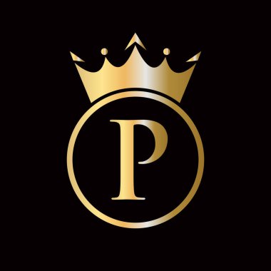 Taç logosu P harfi üzerinde Taç Simgesi Vektör Şablonu Güzellik, Mücevher, Moda, Zarif Sembol