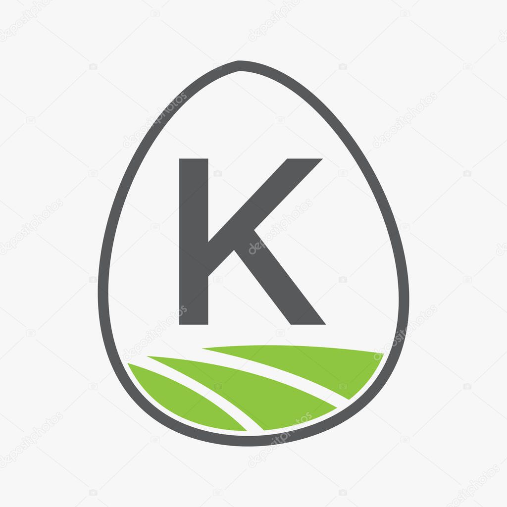 Farming Logo On Letter K Concept For Agriculture Symbol Vector Template