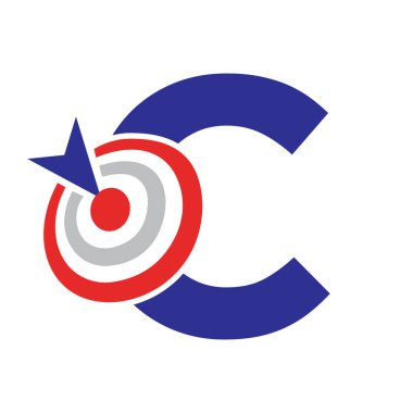 C harfi üzerinde ilk hedef logosu Başarı Sembolü. İş Amaçlı Logo Tasarımı