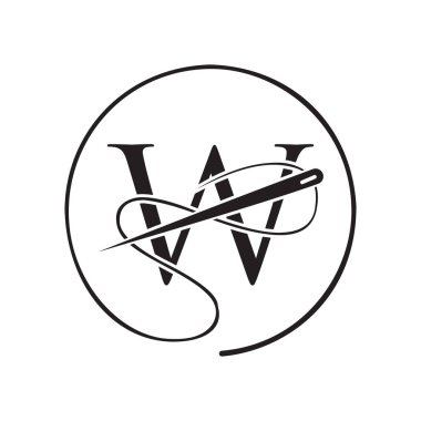 İlk harf W Terzi Logosu, Giysi için İğne ve İplik Logosu, Nakış, Tekstil, Moda, Kumaş, Kumaş İşareti