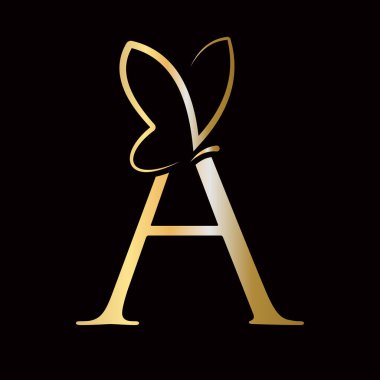 İlk Mektup Kelebek Logosu Moda, Kozmetik ve Güzellik Sembolü Tasarımı