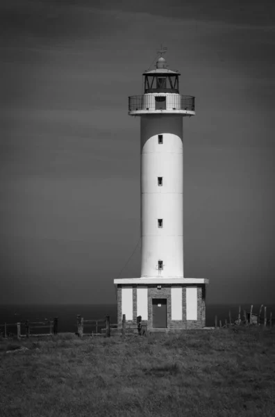 Cabo Lastres Lighthouse Luces Colunga Asturias Spain Black White Photo — Stock Photo, Image