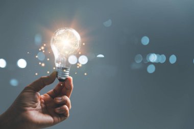 woman Hand holding Light bulb Global Internet connection. Business global internet connection application technology and digital marketing, Financial and banking, Digital link tech, big data.