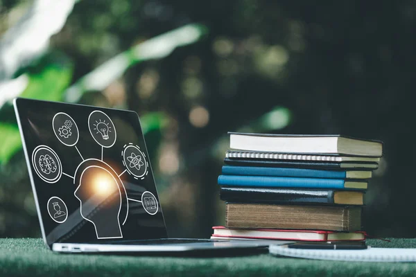 Bright light bulb and icon with book. Business success idea and education or learning online concept. Business person achievement and inspiration. technology, Create Imagination for Inspiration.