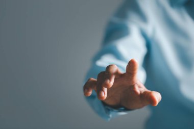 Woman person hands on dark empty for business or technology background.