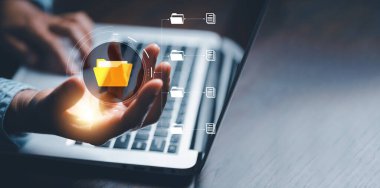 Online documentation database and process automation to efficiently manage files, IT staff working with Document Management System (DMS), Corporate business technology. Cognition on modern management.