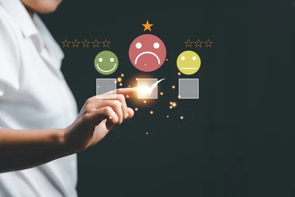 Customer Experience dissatisfied Concept, Unhappy Businesswoman Client with Sadness Emotion Face, Bad review, bad service dislike bad quality, low rating, negative social media not good. copy space