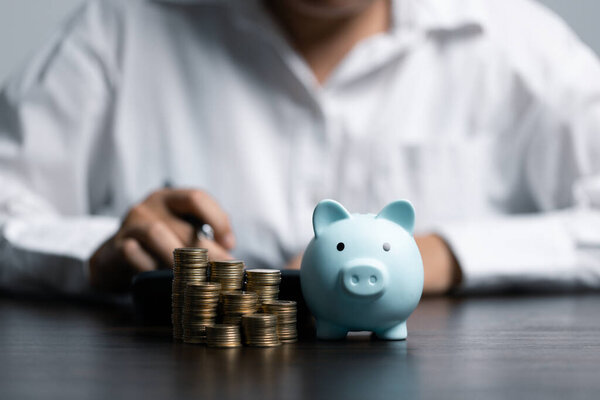 Saving money concept preset by Male hand putting money coin stack growing business