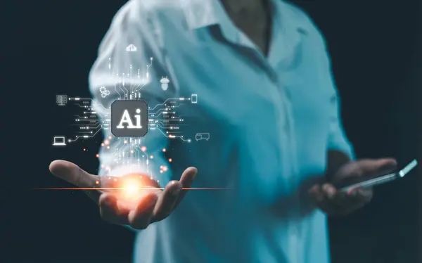 Ai assistant, business show virtual graphic digital Internet connect Chatbot Chat with AI, Artificial Intelligence. Using command prompt for generates something, Futuristic technology transformation.